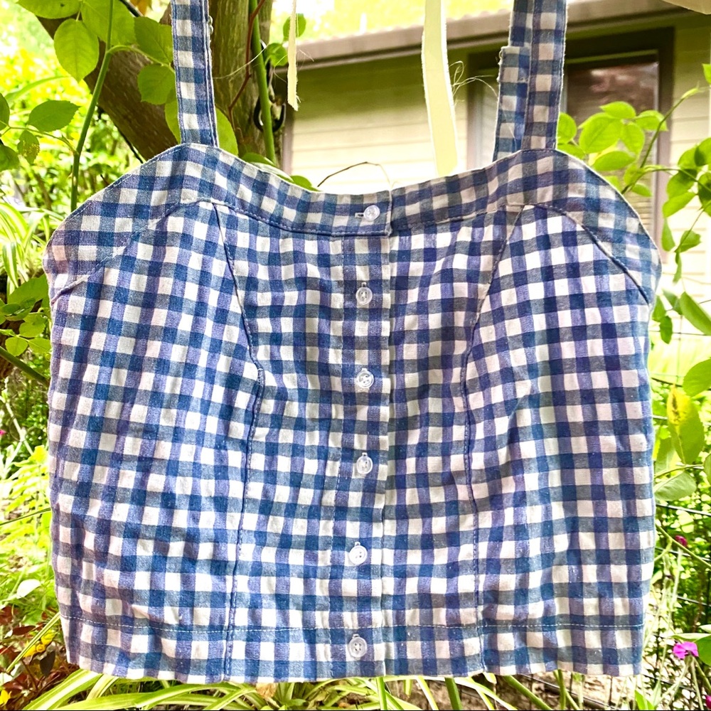 Blue gingham button up cropped tank